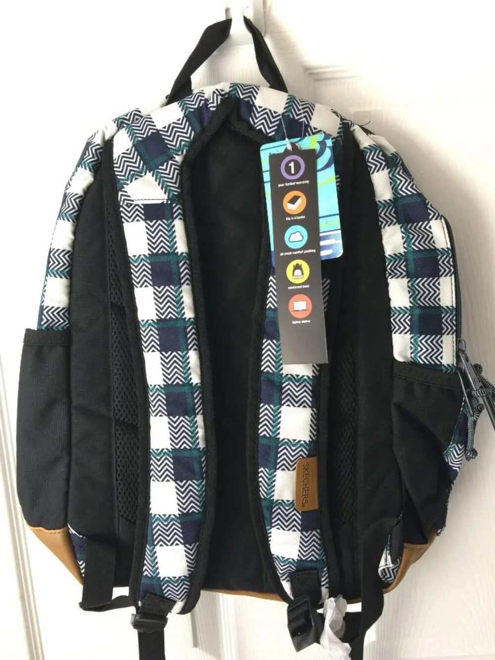 Skechers Large Navy Blue Green Plaid Laptop Backpack School Bag Knapsack